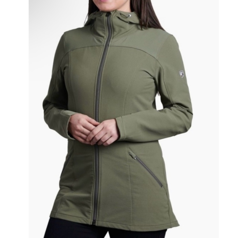 Kuhl Klash Trench Water Resistant Hooded Coat Jacket Olive Green Womens XS